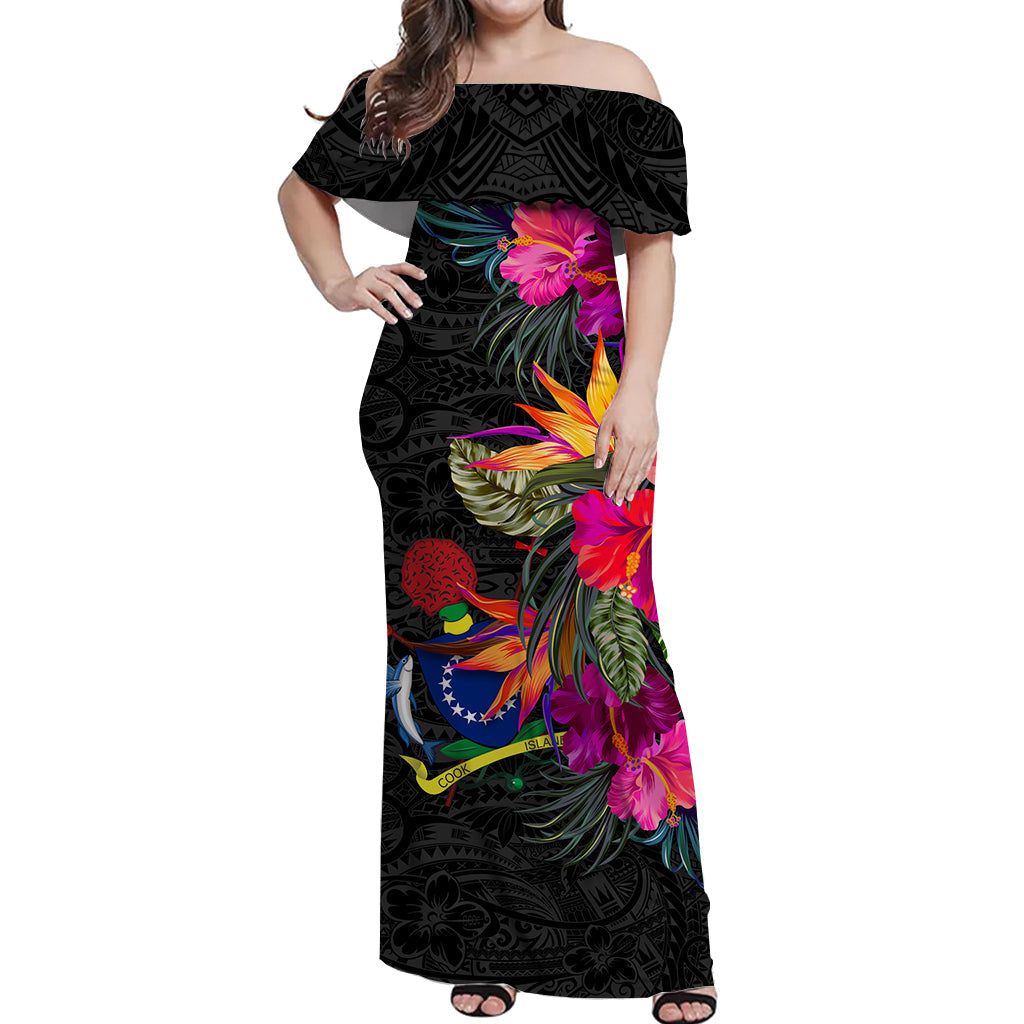 Cook Islands Hibiscus Polynesian Tribal Women Off Shoulder Long Dress