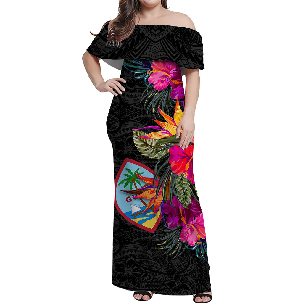 Guam Hibiscus Polynesian Tribal Women Off Shoulder Long Dress