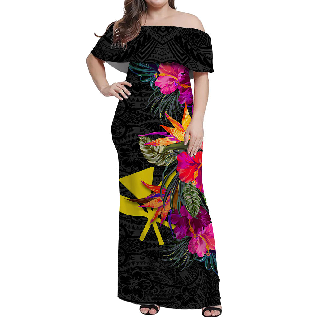 Hawaii Kanaka Maoli Hibiscus Polynesian Tribal Women Off Shoulder Long Dress