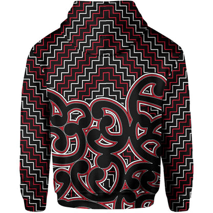 New Zealand Zip Hoodie Maori Graphic Tee patterns Red