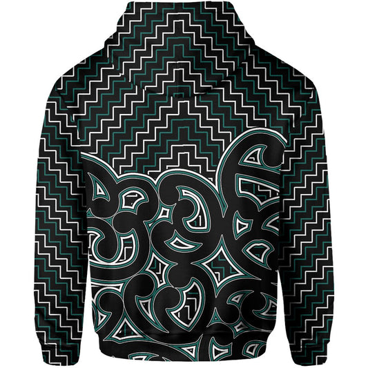 New Zealand Zip Hoodie Maori Graphic Tee patterns Green