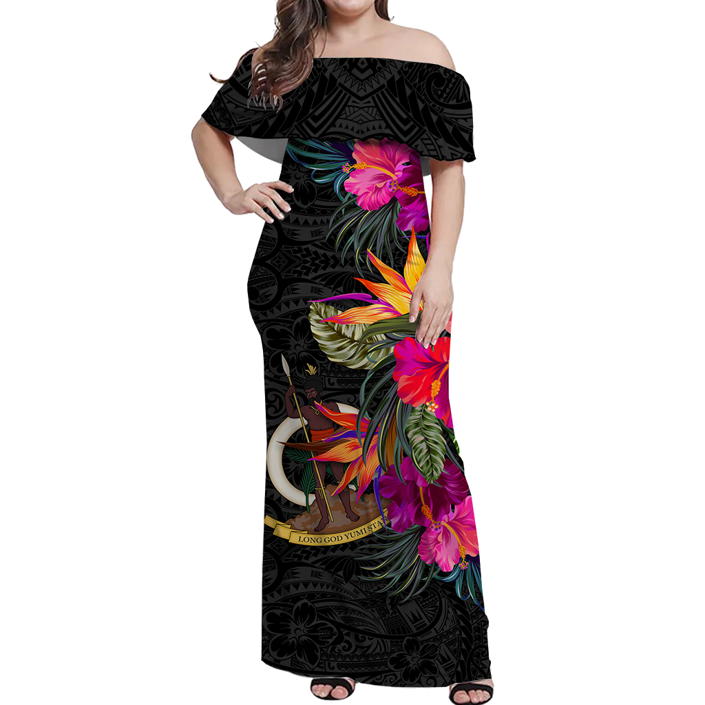 Vanuatu Hibiscus Polynesian Tribal Women Off Shoulder Long Dress