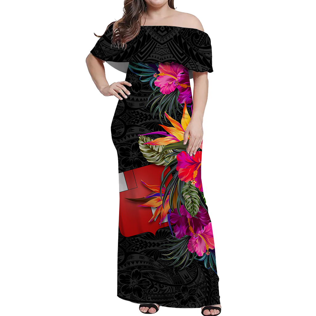 Wallis and Futuna Hibiscus Polynesian Tribal Women Off Shoulder Long Dress