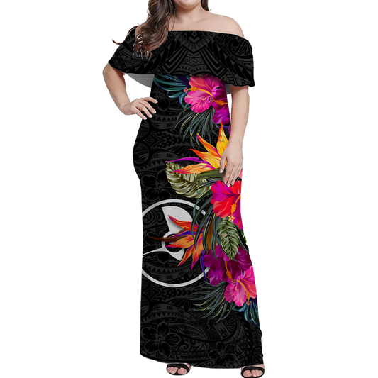 Yap Hibiscus Polynesian Tribal Women Off Shoulder Long Dress