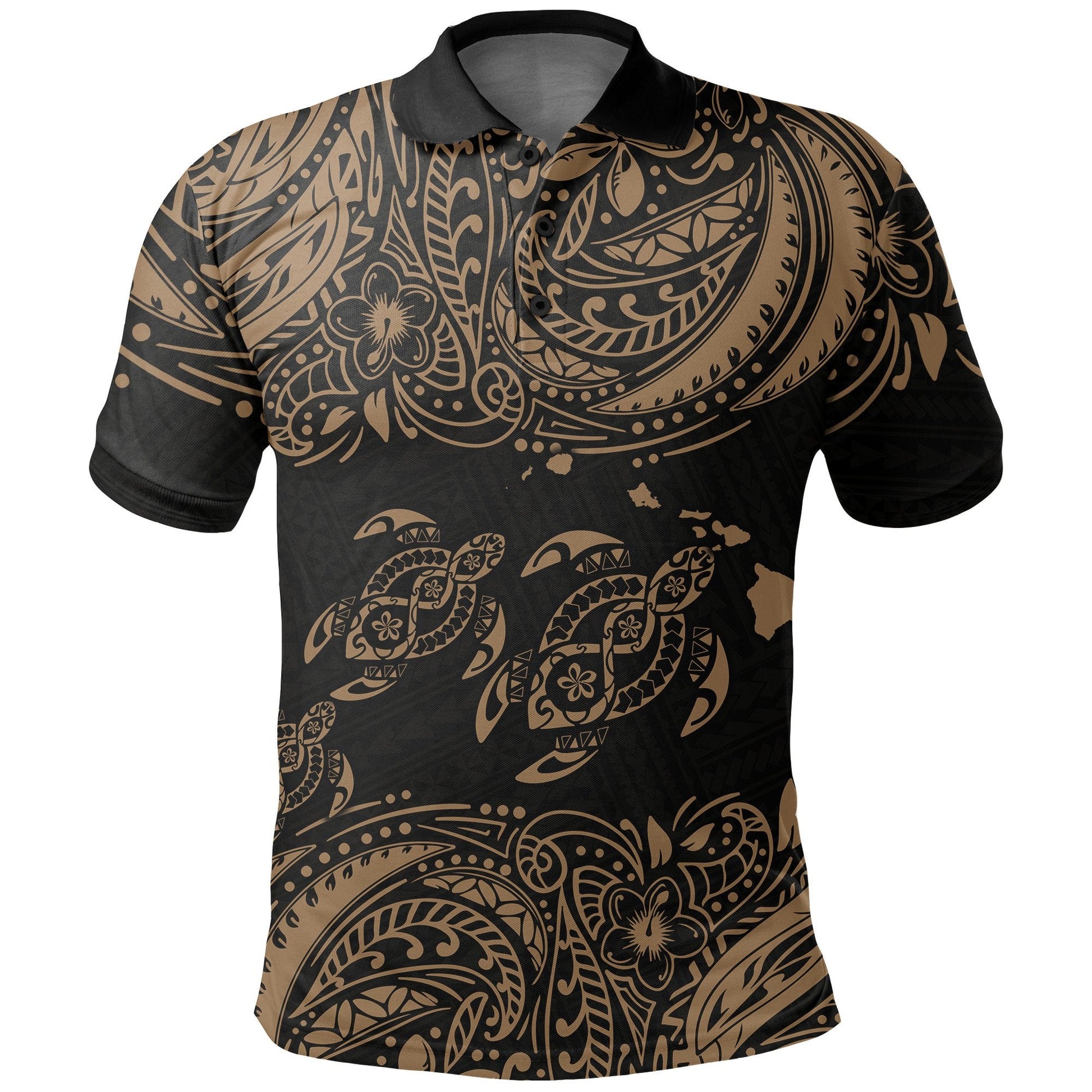 Hawaii Polo Shirt - Polynesian Gold Sea Turtle