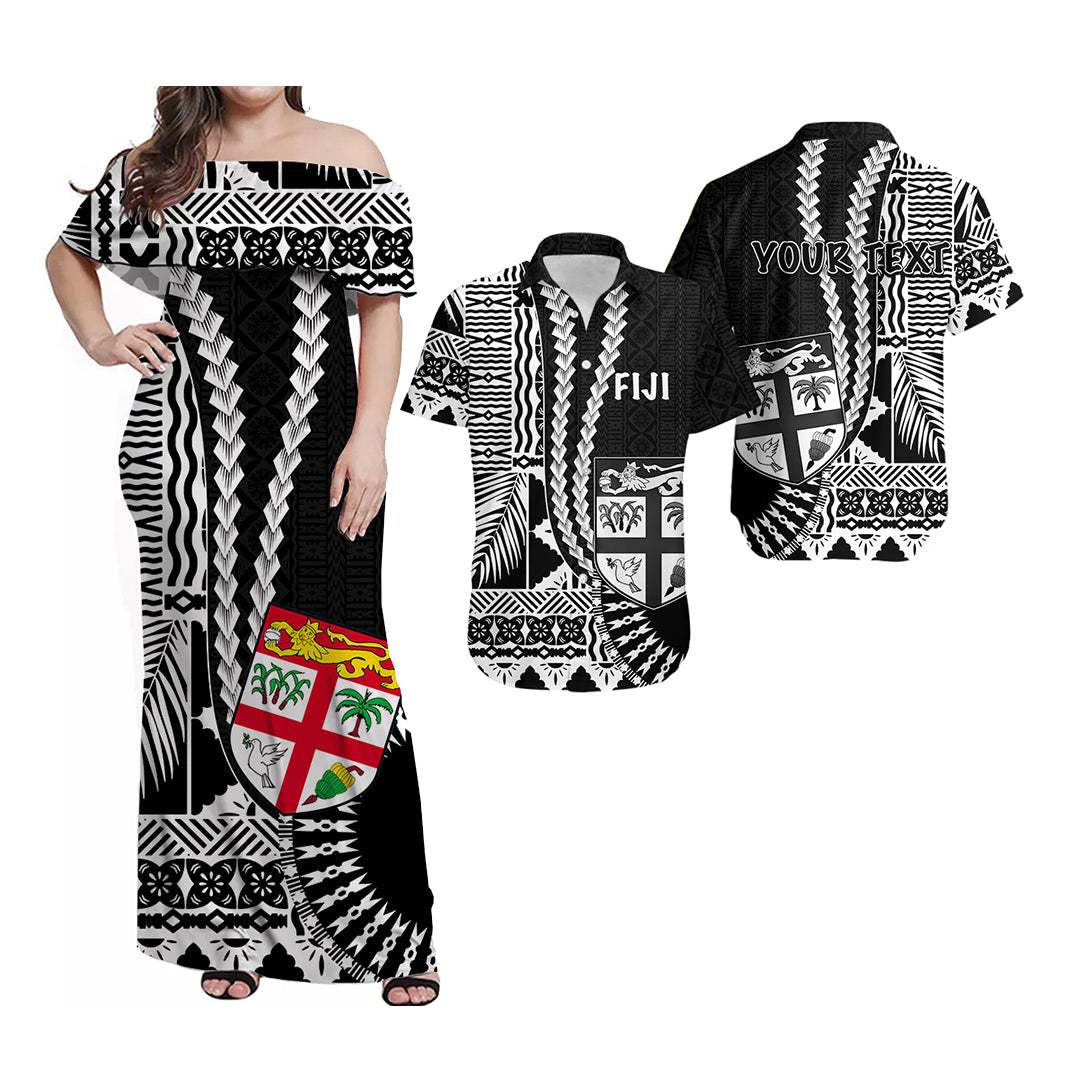 (Custom Personalised) Fiji Matching Outfit For Couple Combo Dress And Shirt Masi Tapa Patterns Black Style