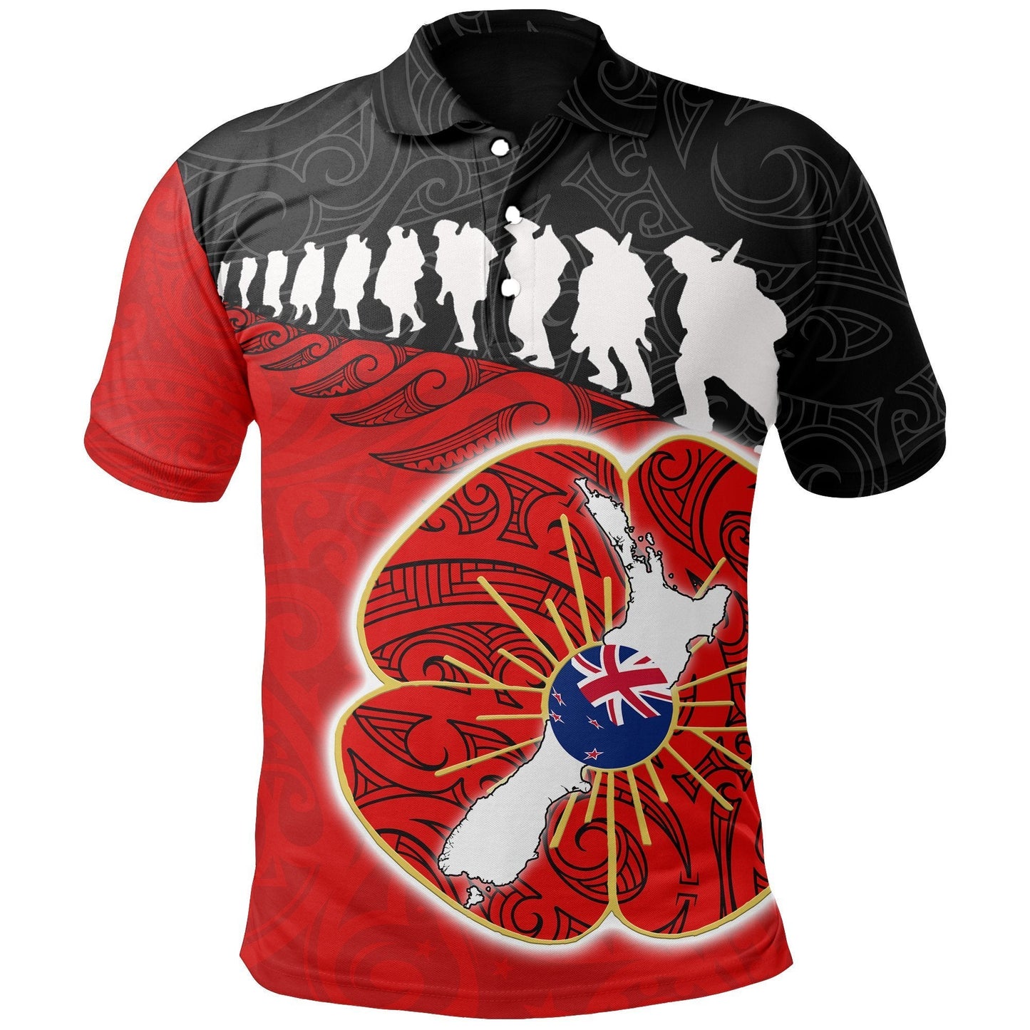 Anzac Polo Shirt, New Zealand Lest We Forget Poppy Maori Fern Shirt
