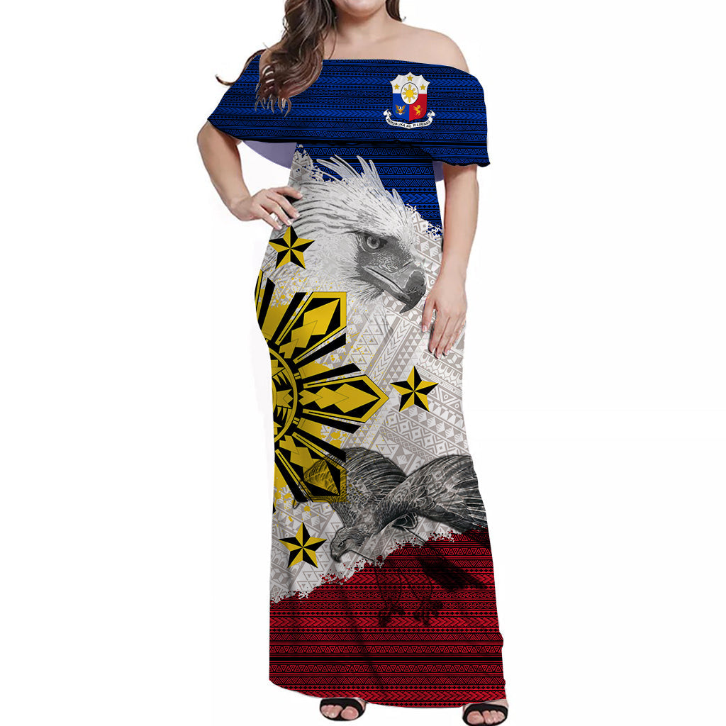 Phillippines Filipino Tribal Eagle Off Shoulder Long Dress