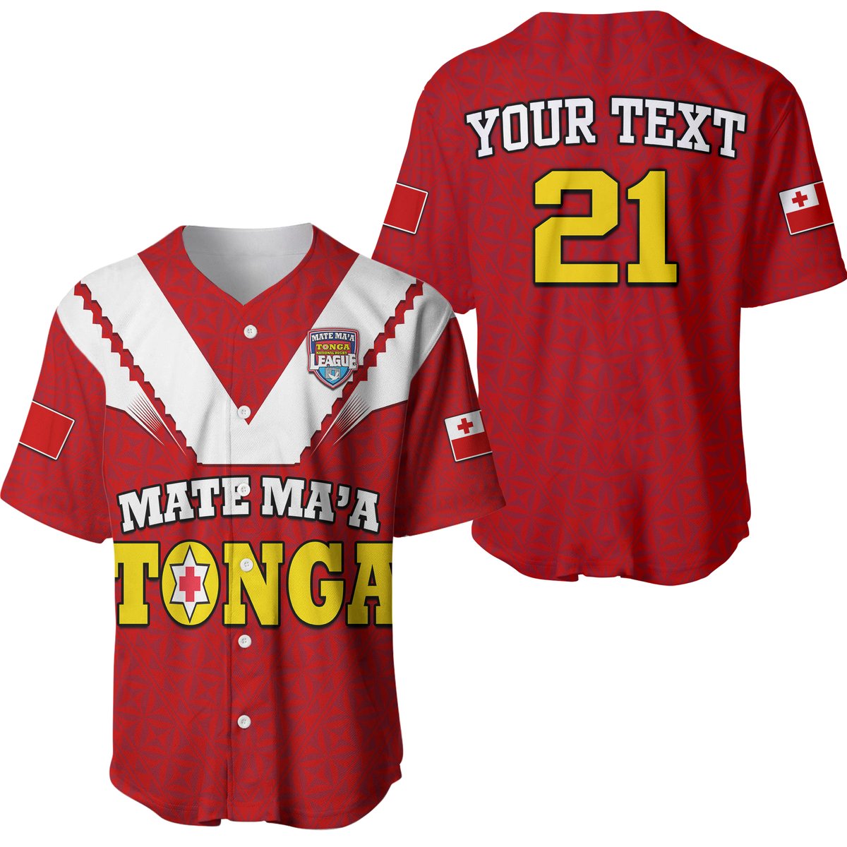 (Custom Personalised) Mate Ma'a Tonga Rugby Baseball Jersey Tongan Kupesi Red Style