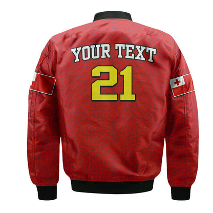(Custom Personalised) Mate Ma'a Tonga Rugby Bomber Jacket Tongan Kupesi Red Style