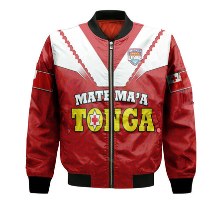 (Custom Personalised) Mate Ma'a Tonga Rugby Bomber Jacket Tongan Kupesi Red Style