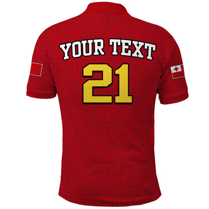 Custom Personalised Mate Ma'a Tonga Rugby Polo Shirt Tongan Kupesi Red Style