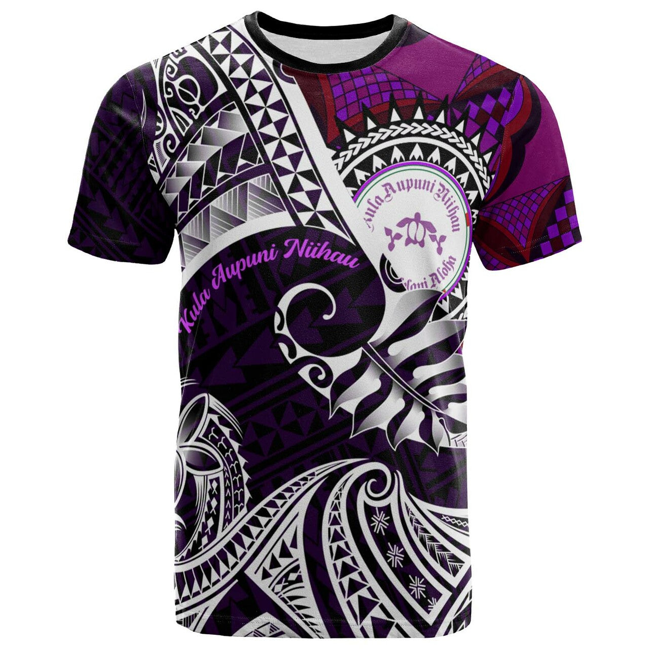 Hawaii Custom Polynesian T-Shirt - Ni'Ihau High And Elementary School Turtles Maroon Hawaii Pattern
