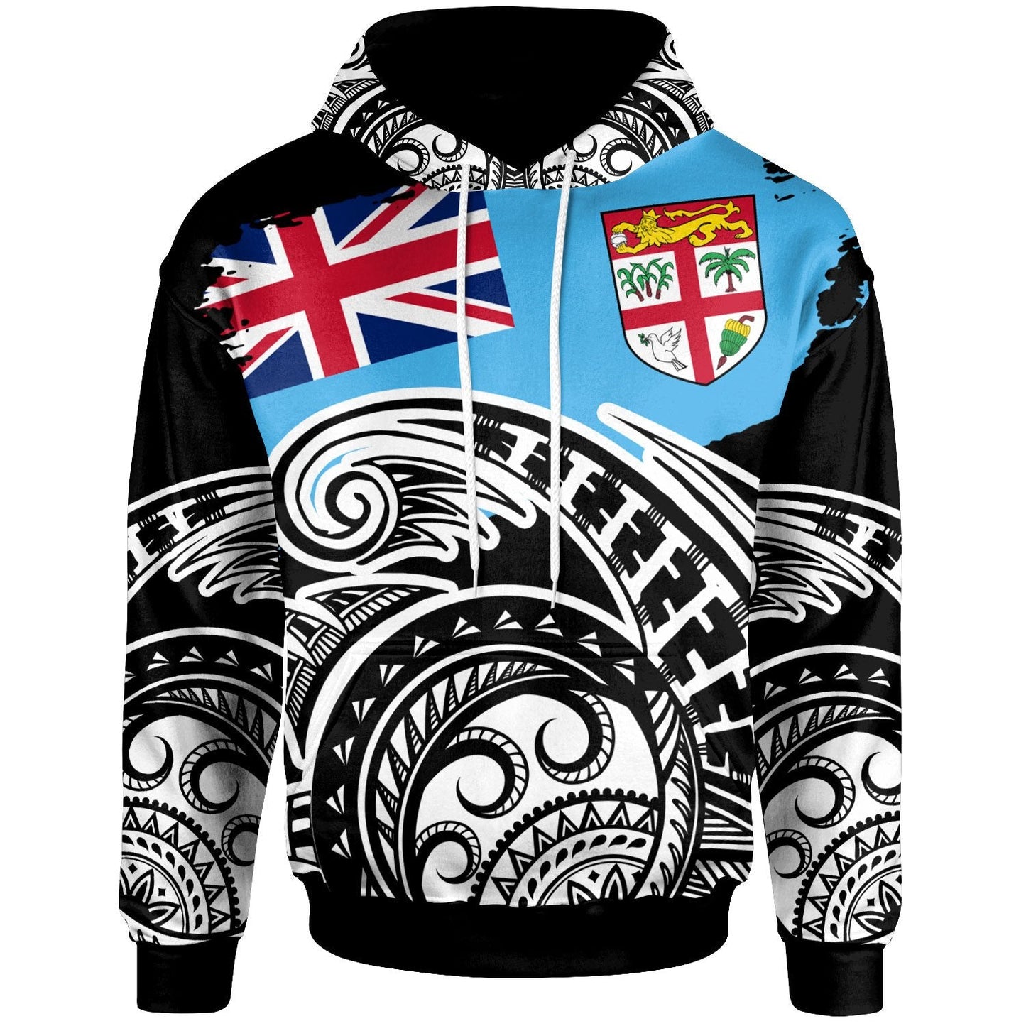 Fiji Hoodie Ethnic Style With Round Black White Pattern