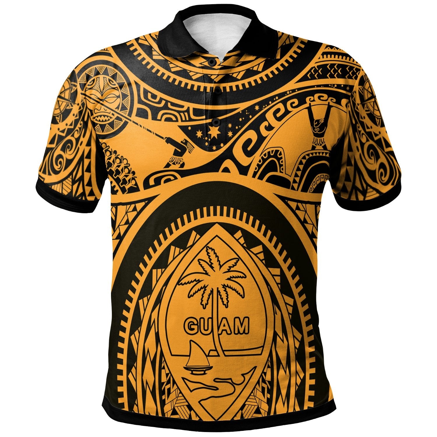 Polynesian Polo Shirts - Guam Flag, Seal with Maui Moana Tattoo