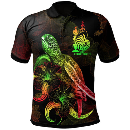 New Caledonia Polynesian Polo Shirt - Turtle With Blooming Hibiscus Reggae