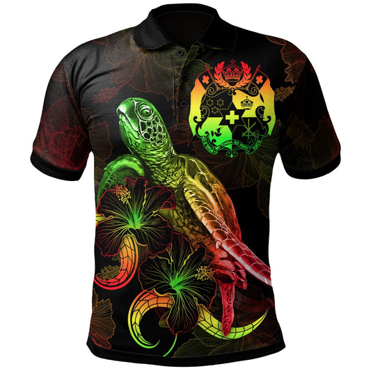 Tonga Polynesian Polo Shirt - Turtle With Blooming Hibiscus Reggae