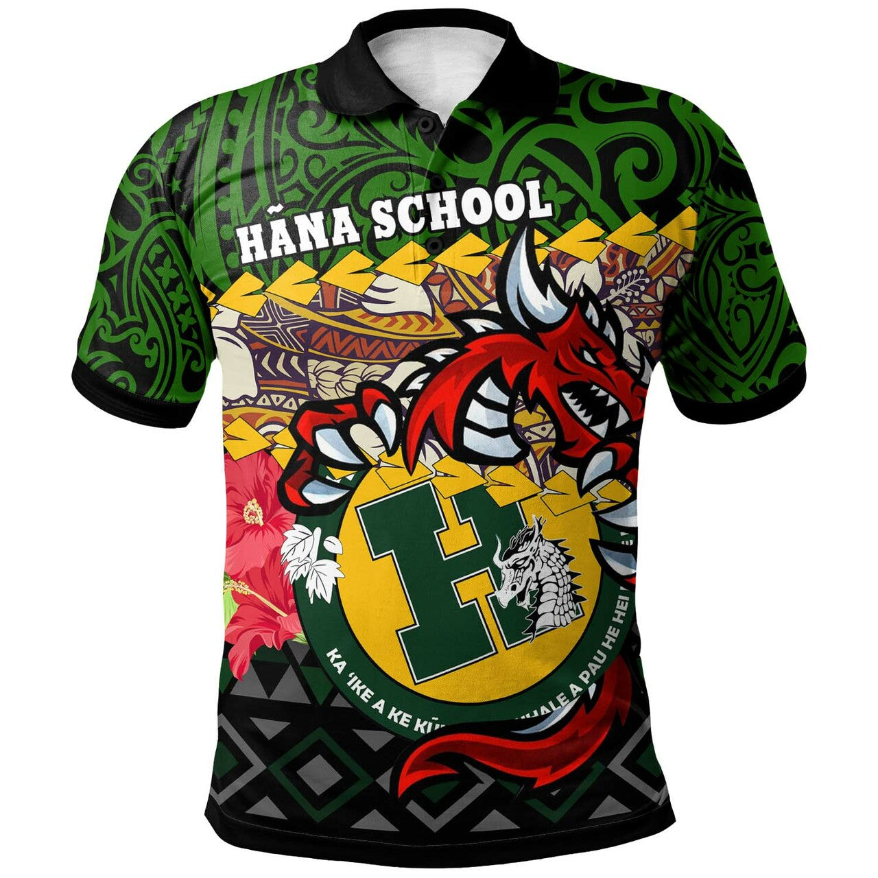 Hawaii Polo Shirt - Hana High & Intermediate School Dragon Polynesian Pattern