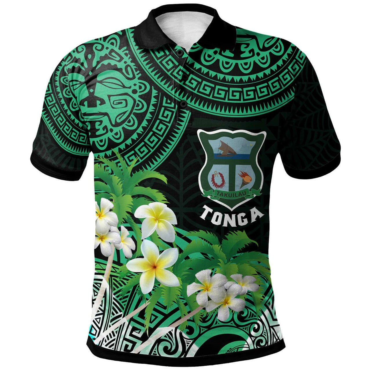 Tonga Polo Shirt - Takuilau College with Polynesian Patterns and Plumeria Flower