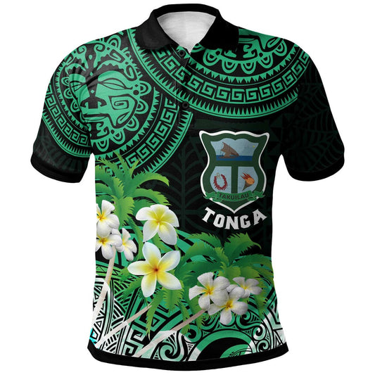Tonga Polo Shirt - Takuilau College with Polynesian Patterns and Plumeria Flower