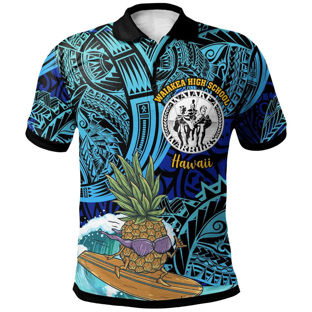 Hawaii Polo Shirt - Waiakea High School with Polynesian Culture and Tiki Surfer Shirt