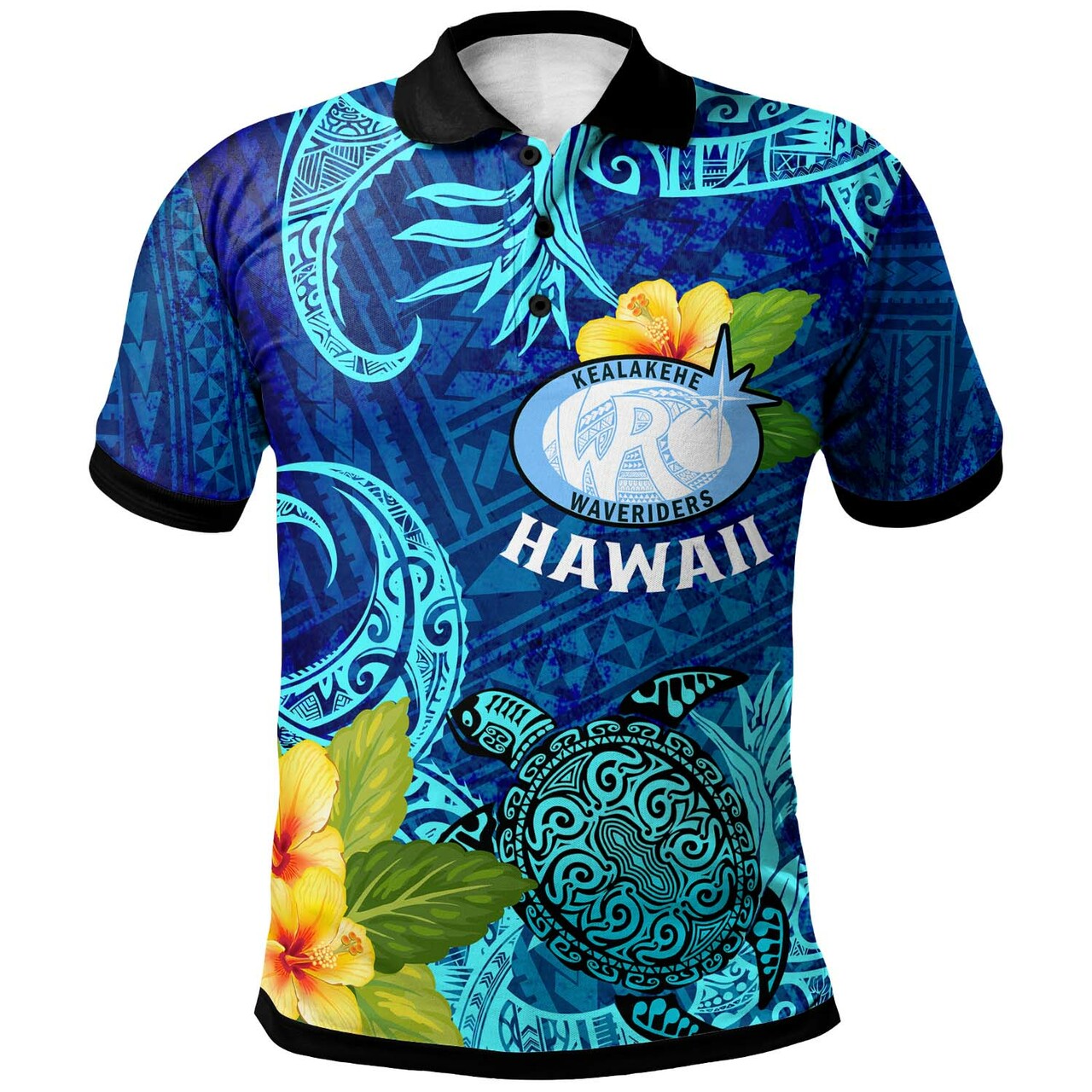 Hawaii Polo Shirt - Kealakehe High School with Polynesian Patterns and Hibicus Flower