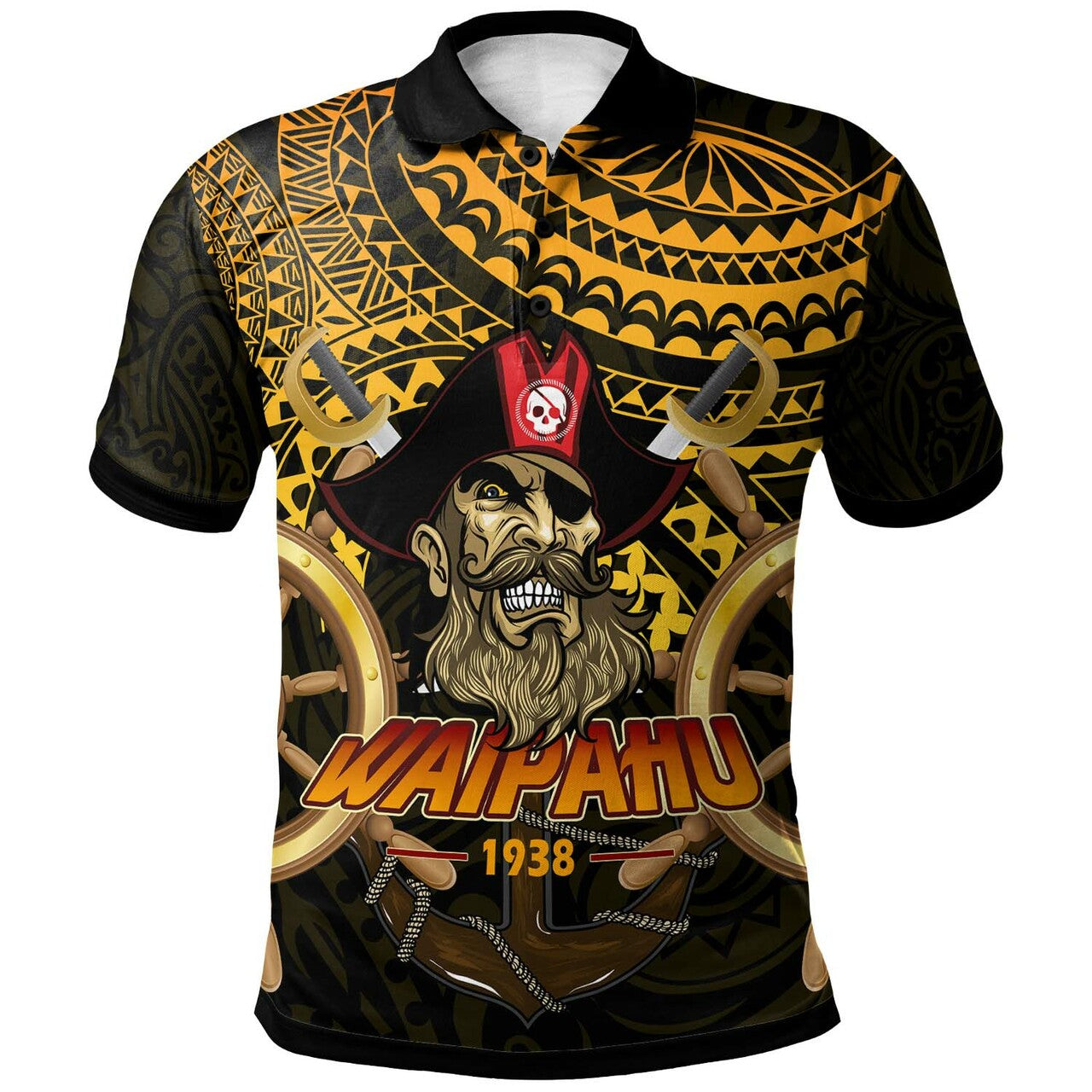 Hawaii Polo Shirt - Waipahu High School Marauders Pirates Polynesian Tribal Pattern