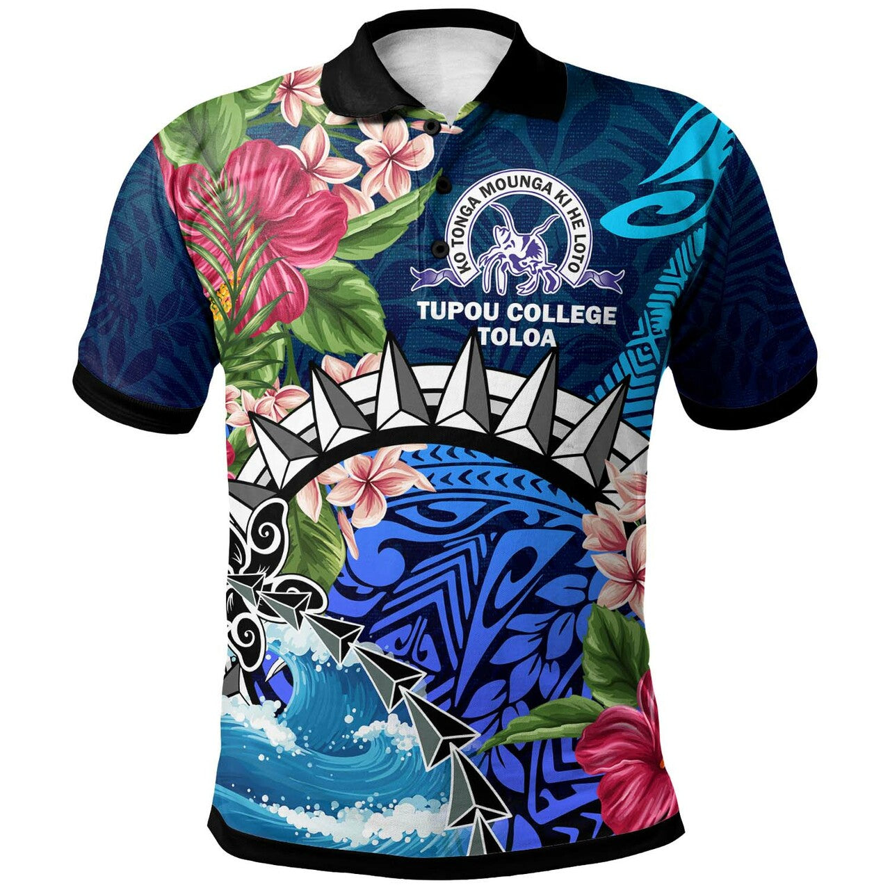 Tonga Polo Shirt - Tupou College Polynesian Tonga Pattern with Flower Shirt