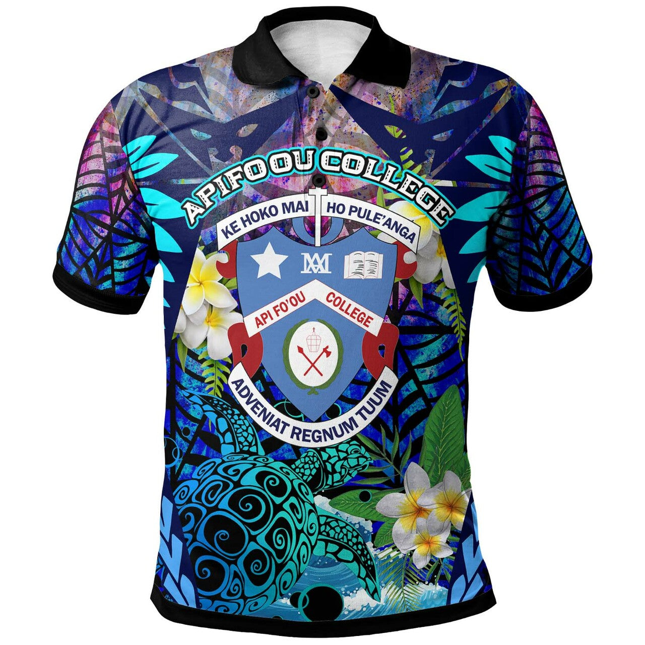 Tonga Polo Shirt - Apifo'ou College Polynesian with Tribal Turtle Plumeria and Tonga Style
