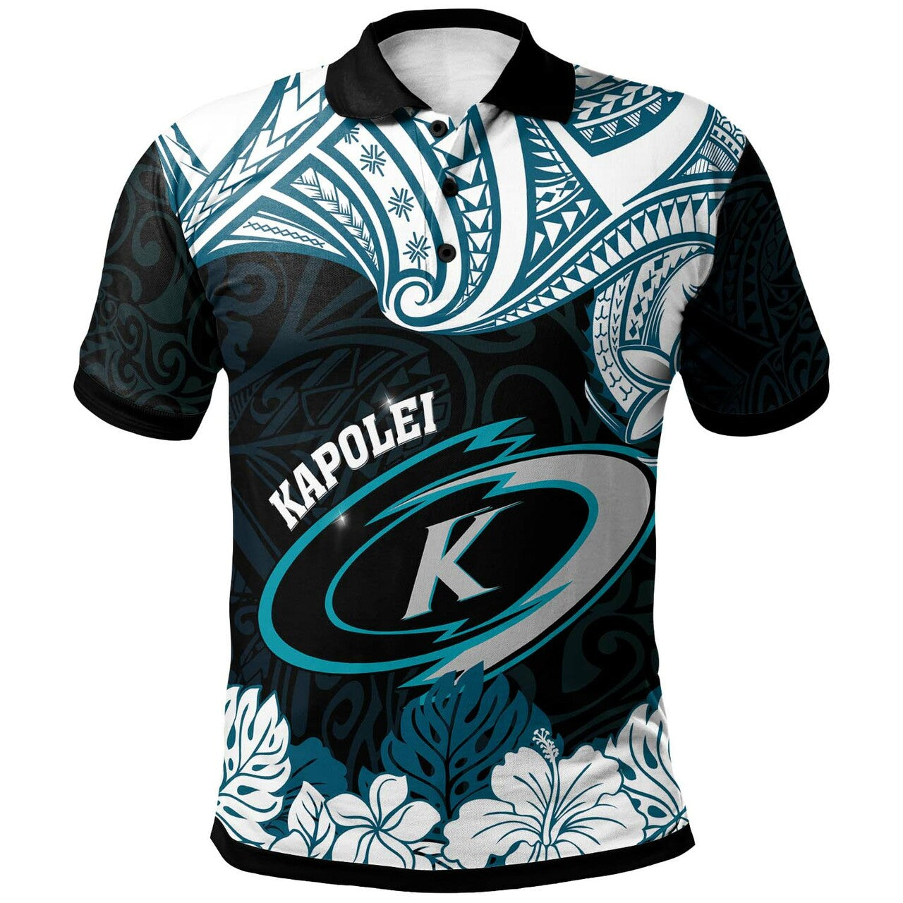 Hawaii Kapolei High School Polo Shirt - Kapolei High School Hibicus Flower and Polynesian Pattern
