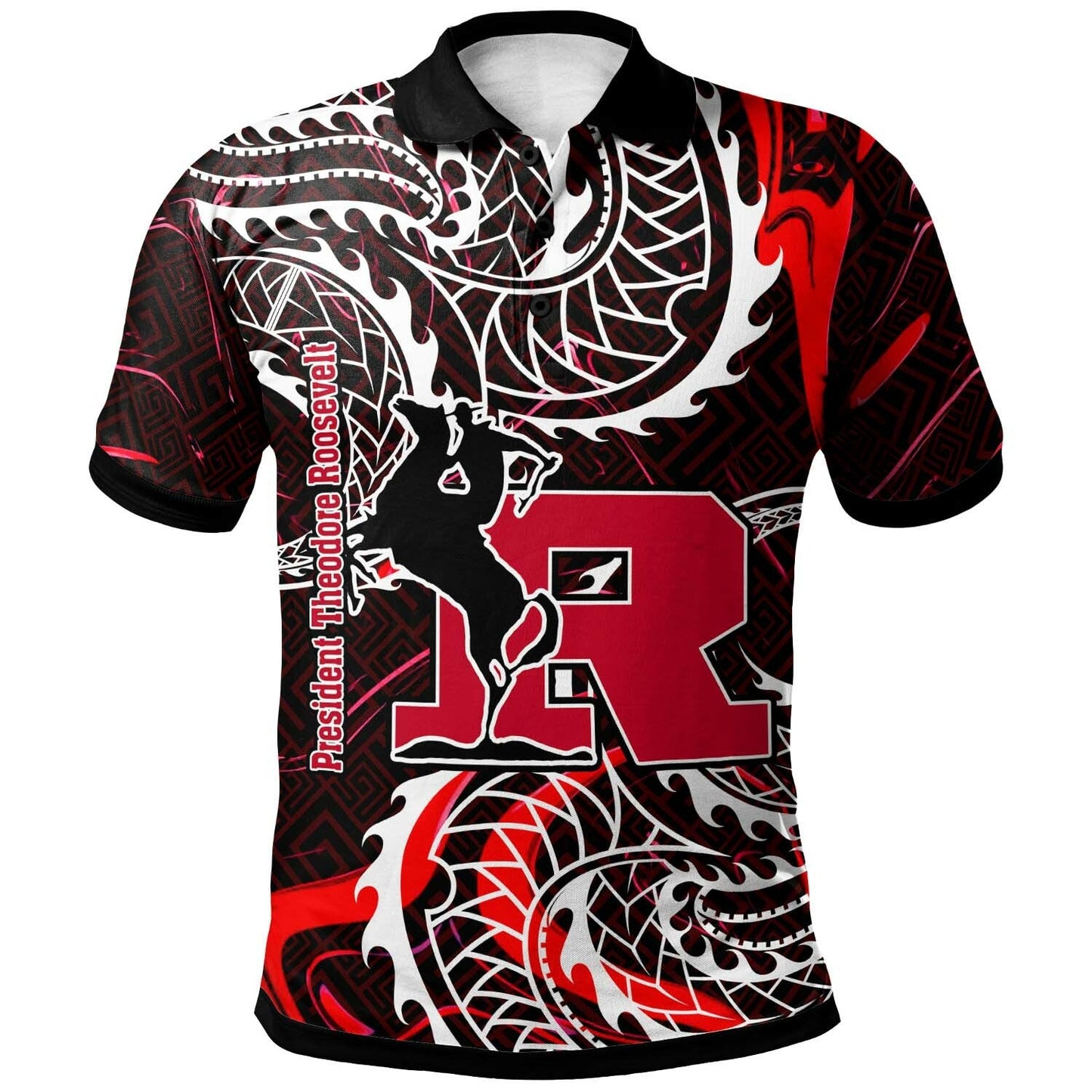 Hawaii Polynesian Polo Shirt - President Theodore Roosevelt High School Tribal Patterns