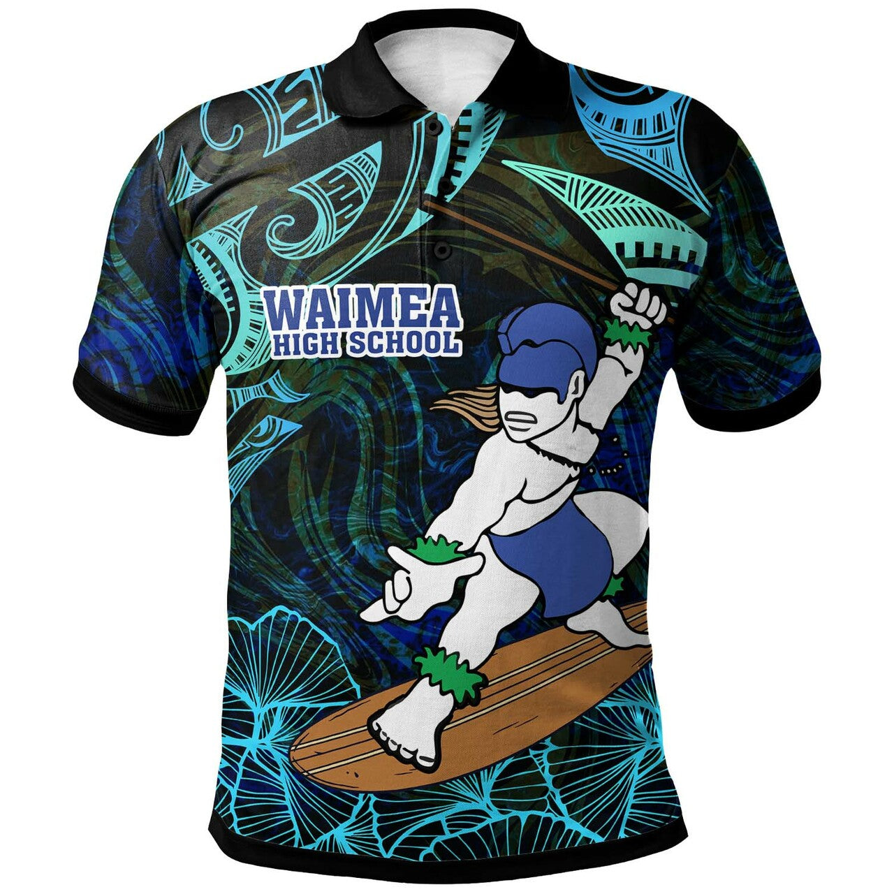 Hawaii Polo Shirt - Waimea High School Surfer Polynesian Pattern