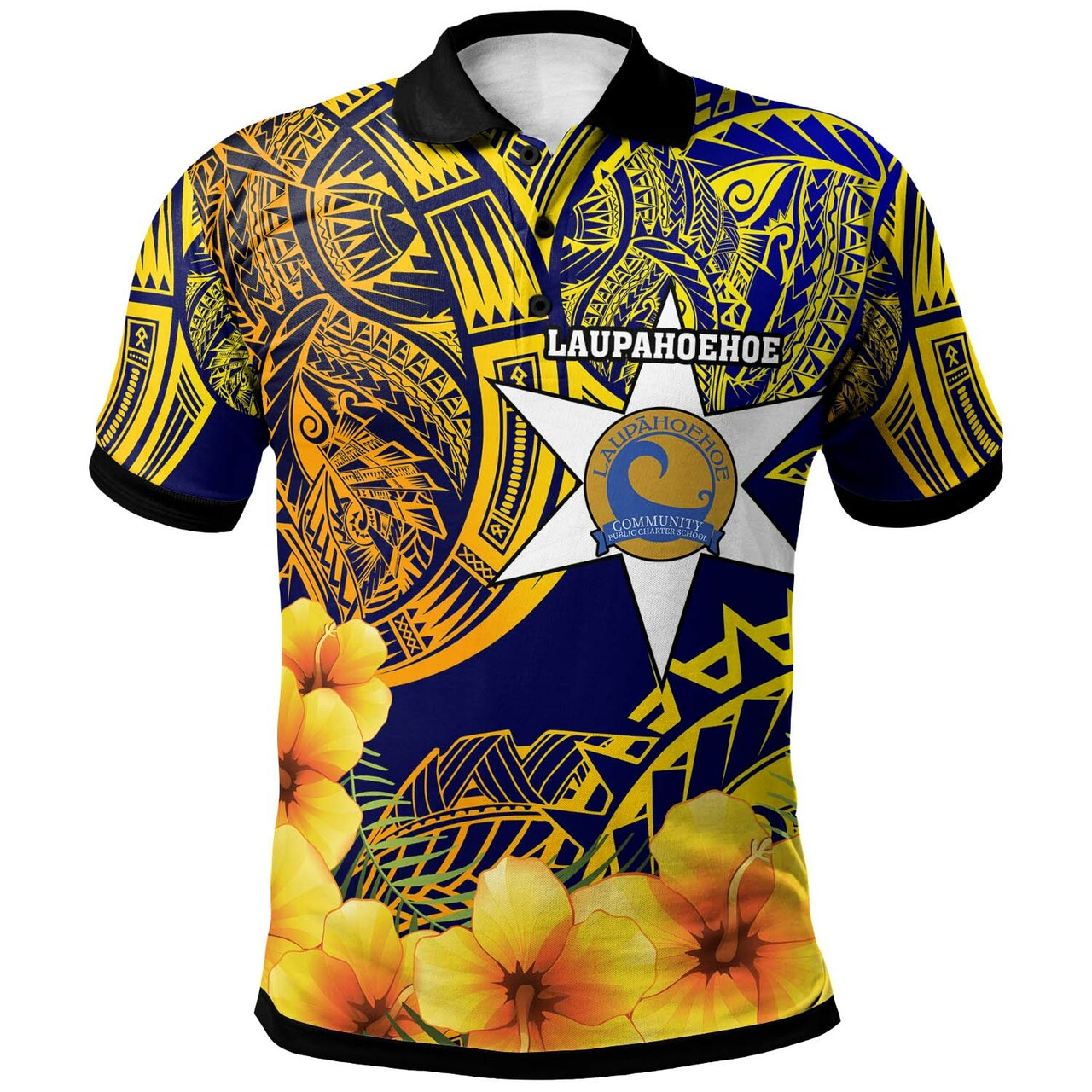 Hawaii Polo Shirt - Lauphoehoe Community Public Charter School with Polynesian and HIbicus Flower