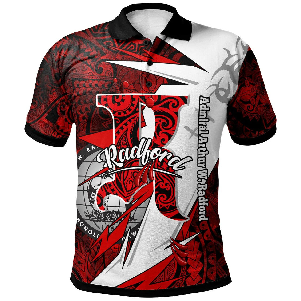 Hawaii Polynesian Polo Shirt - Admiral Arthur W. Radford High School Tribal Pattern