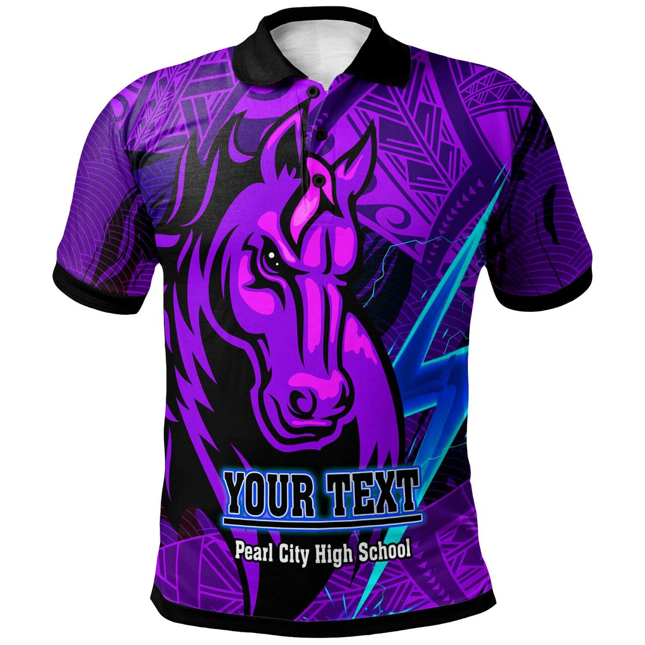 Hawaii Custom Polynesian Polo Shirt - Pearl City High School Horse and Thunder with Tribal Pattern
