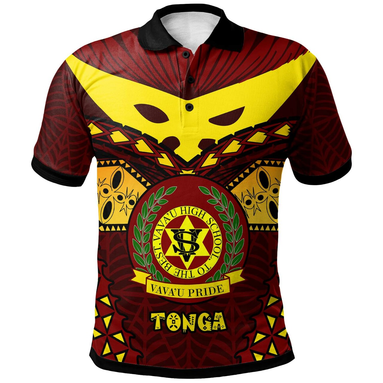 Tonga Polo Shirt - Vava'u High Shool Tonga with Polynesian Patterns