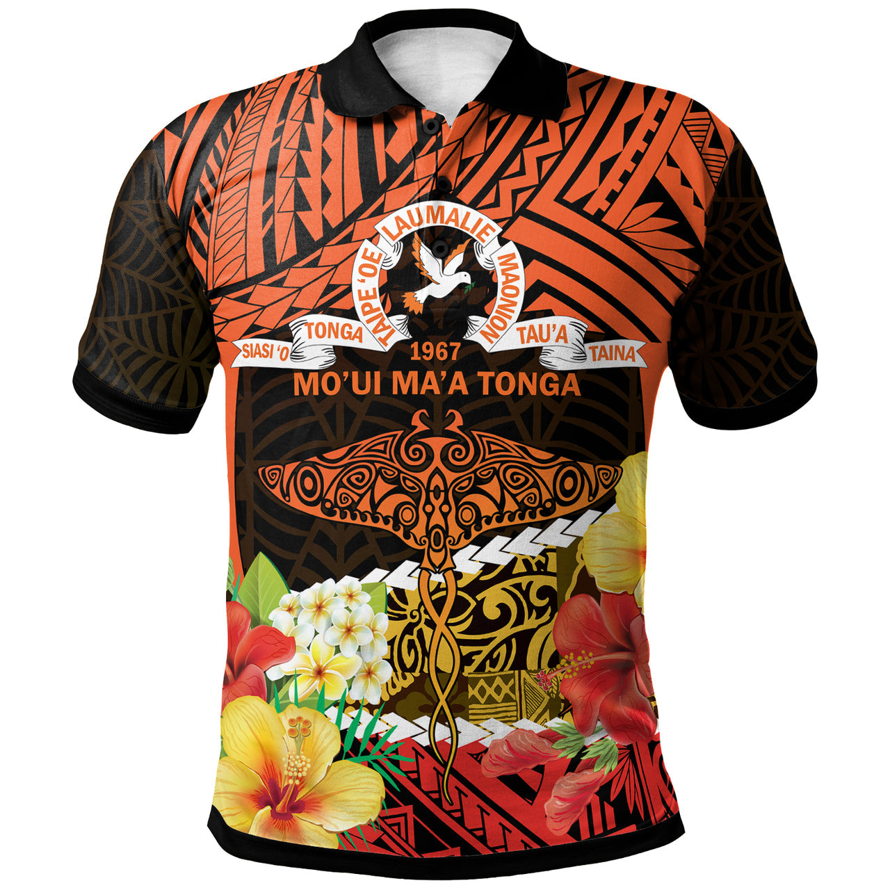Tonga Polo Shirt - Tailulu College Polynesian with Flower and Tonga Pattern
