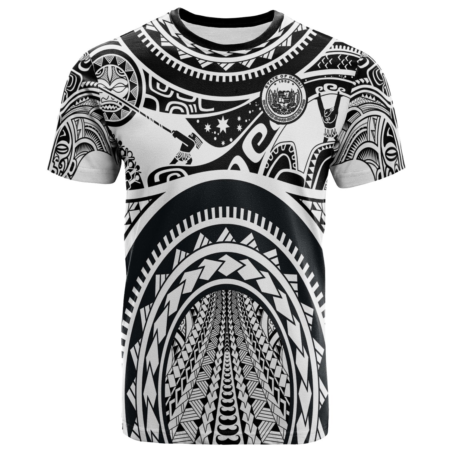 Hawaii T-Shirt Coat of Arm Hawaii & Polynesian Patterns Maui Tattoo