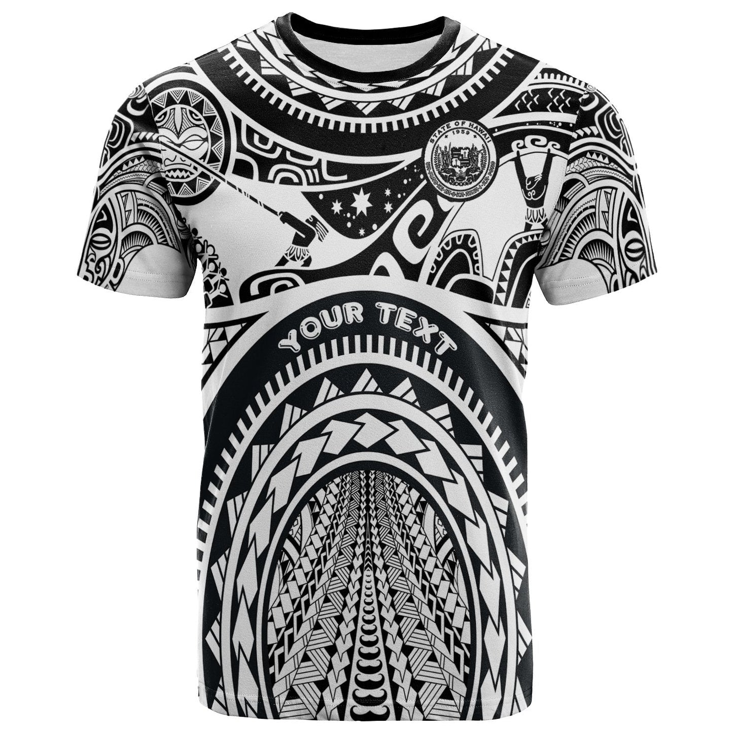 (Custom Personalised) Hawaii T Shirt Coat of Arm Hawaii & Polynesian Patterns Maui Tattoo