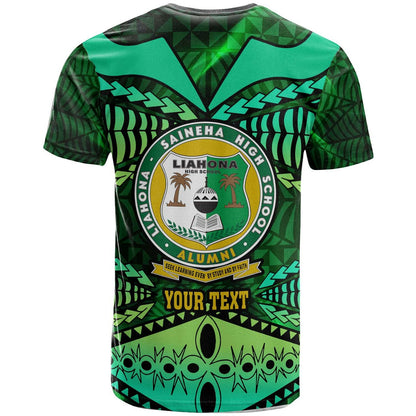 Tonga Custom T-Shirt - Liahona High Shool With Tonga Patterns With Green Effect