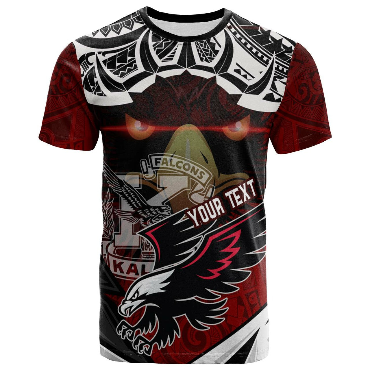 Hawaii Custom T-shirt Kalani High School Red Falcon Polynesian Pattern Apparel