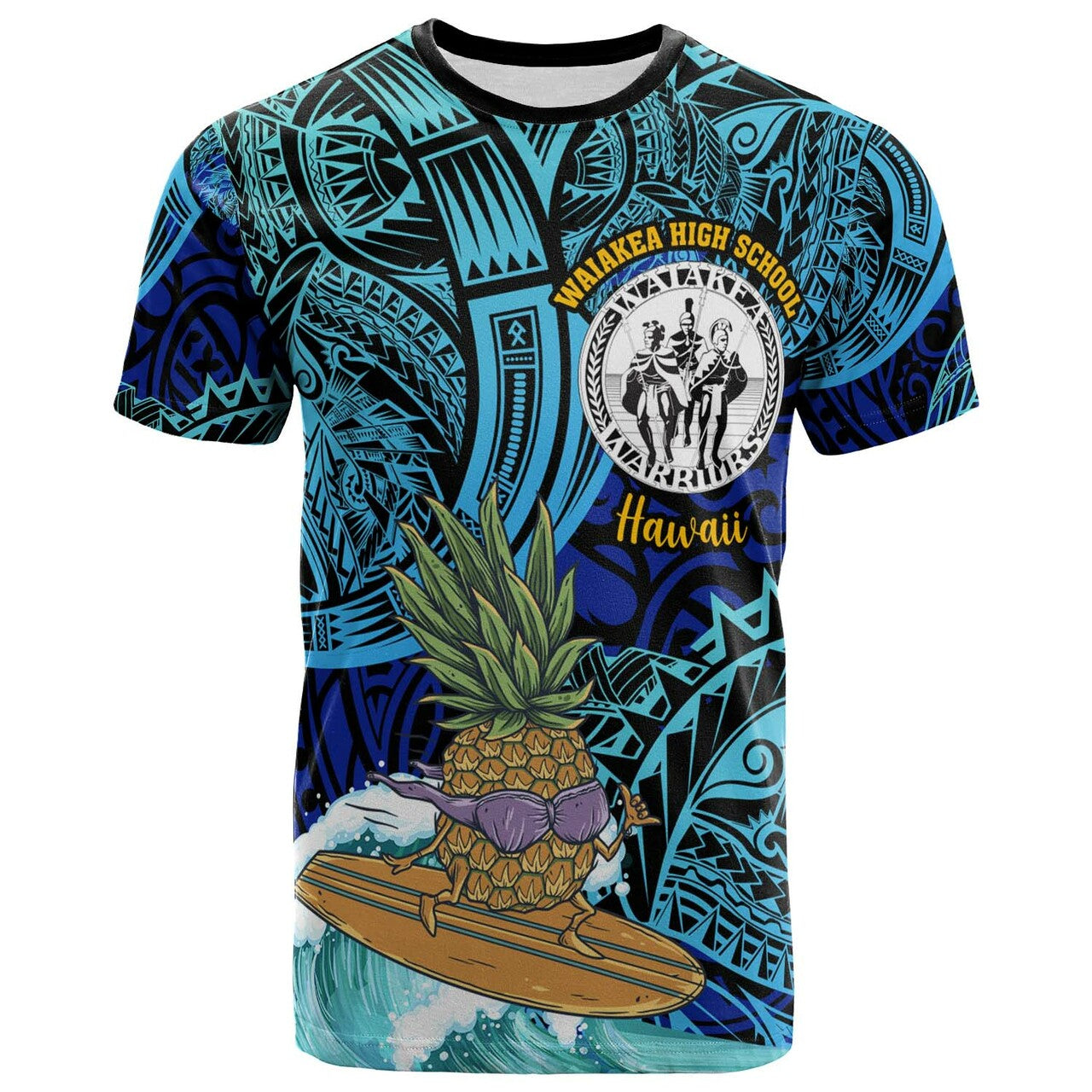 Hawaii T-shirt Waiakea High School with Polynesian Culture and Tiki Surfer