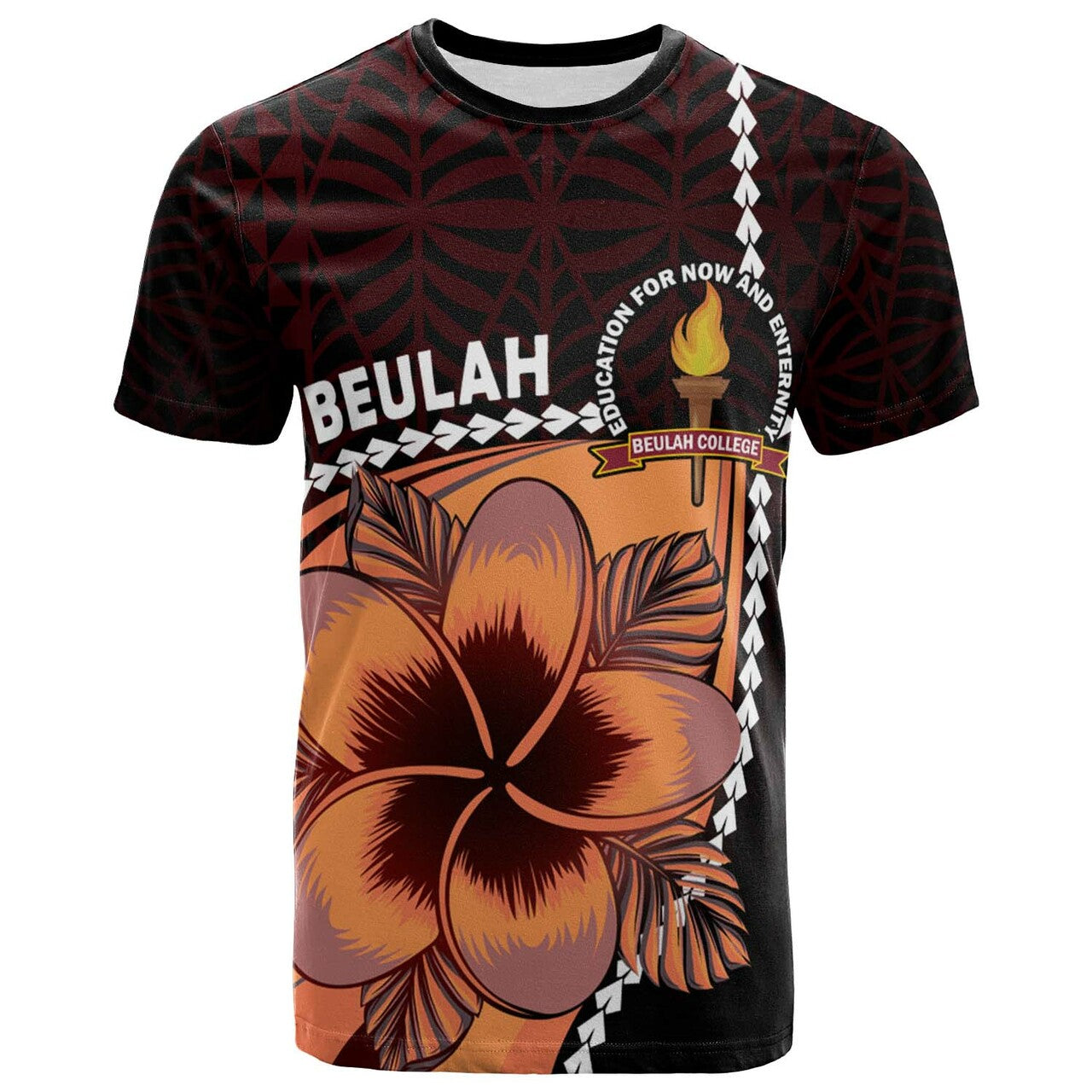 Tonga T-Shirt - Beulah College Polynesian Pattern With Flower Tribal T-Shirt