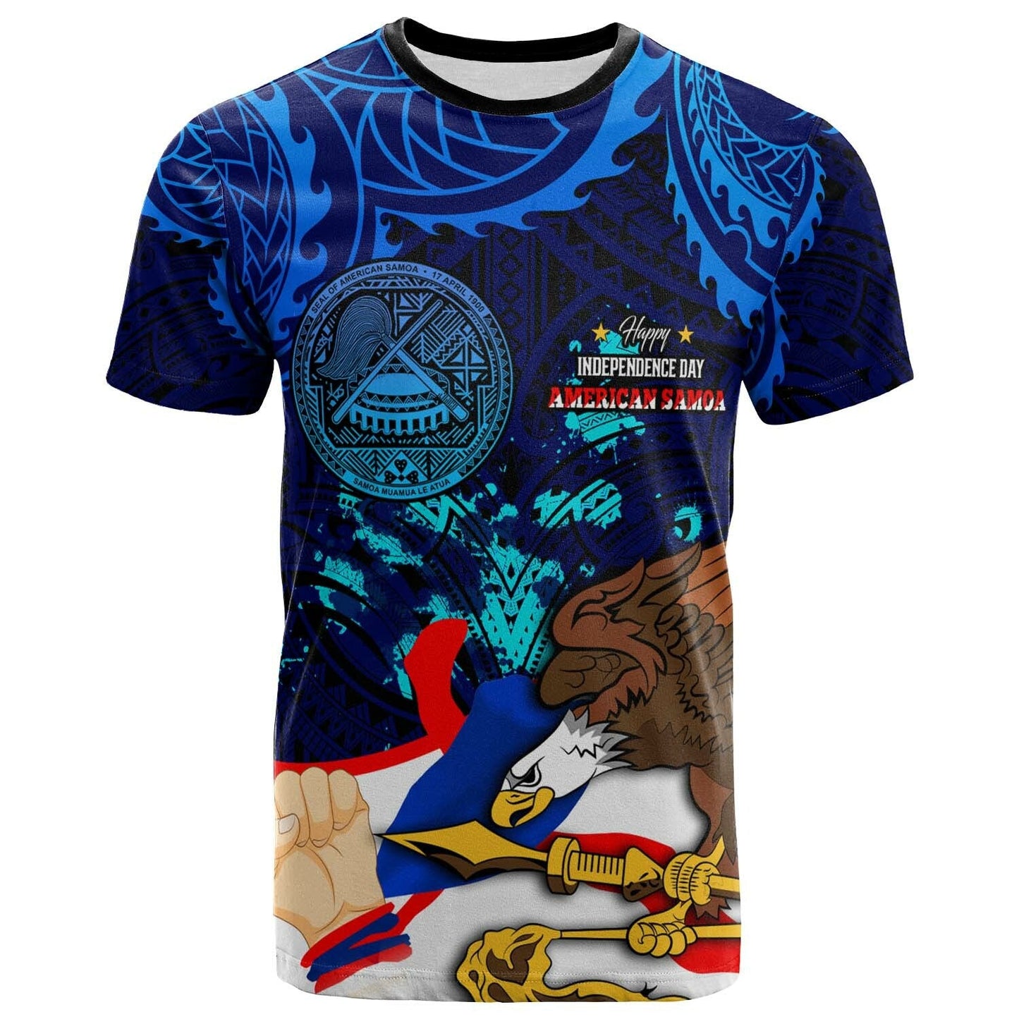 American Samoa T-Shirt - Happy Independence Day Samoa With Eagles Polynesian Patterns