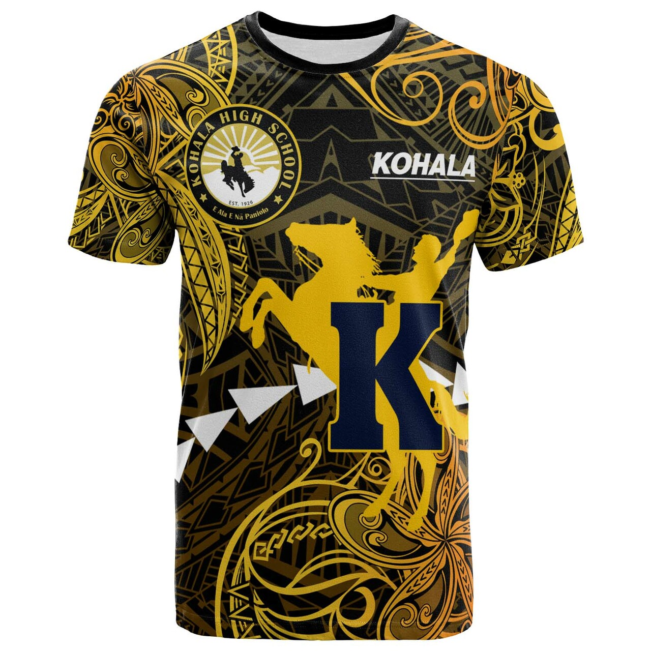 Hawaii Polynesian T-shirt Kohala High School Cowboy with Polynesian Patterns