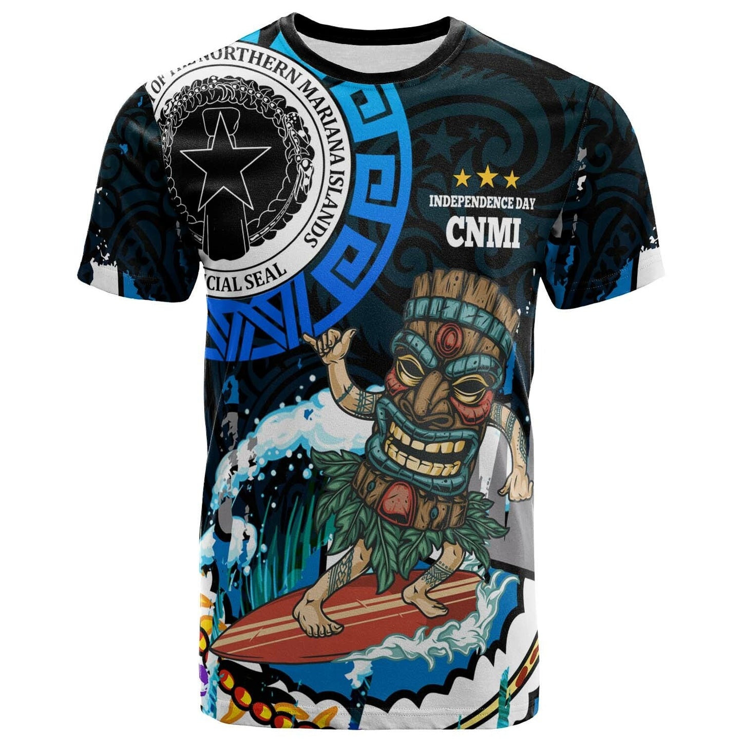 Northern Mariana Islands T-shirt CNMI Polynesian Culture with Tiki Surf Style