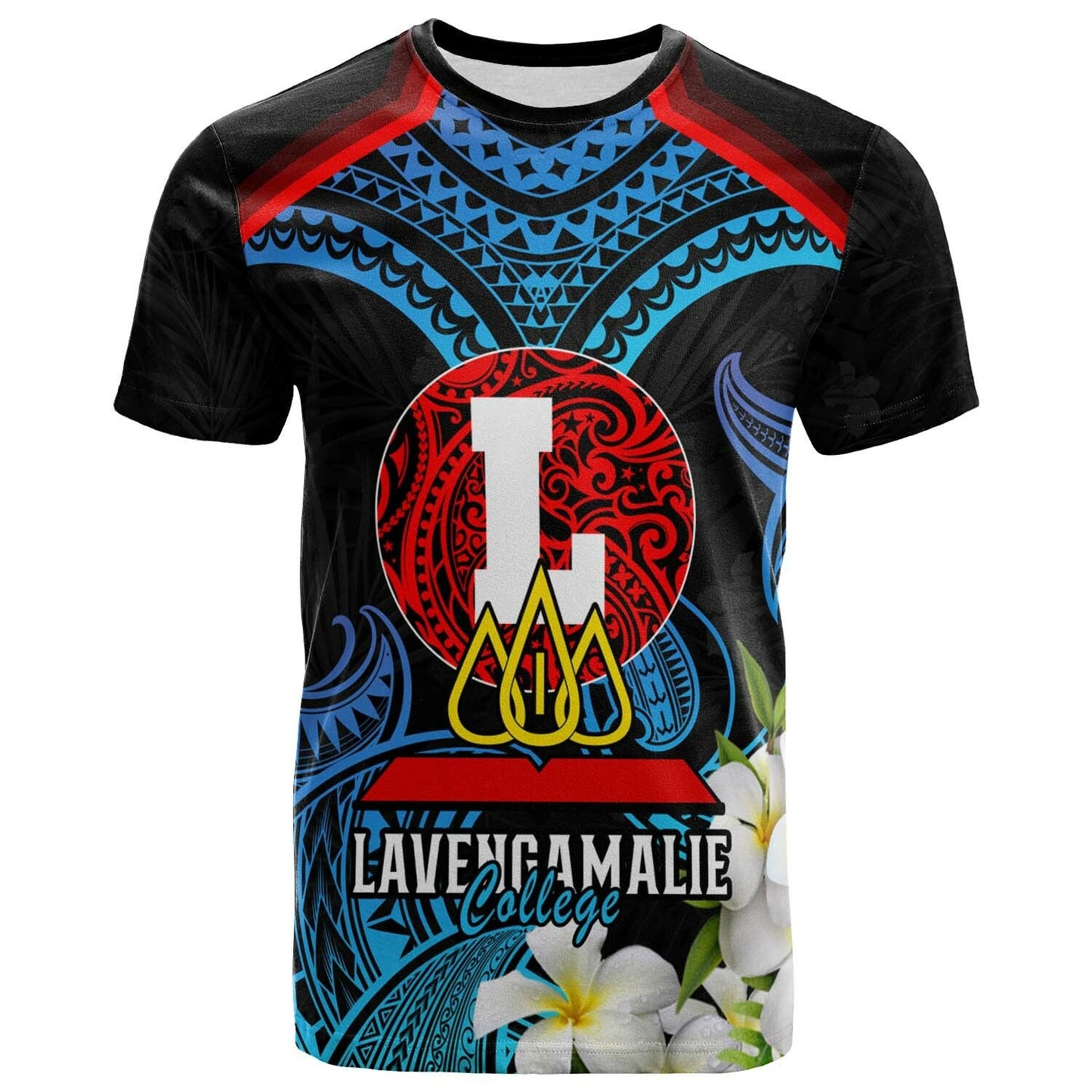 Tonga Polynesian T-Shirt - Lavengamalie College With Polynesian Patterns And Plumeria Flower T-Shirt