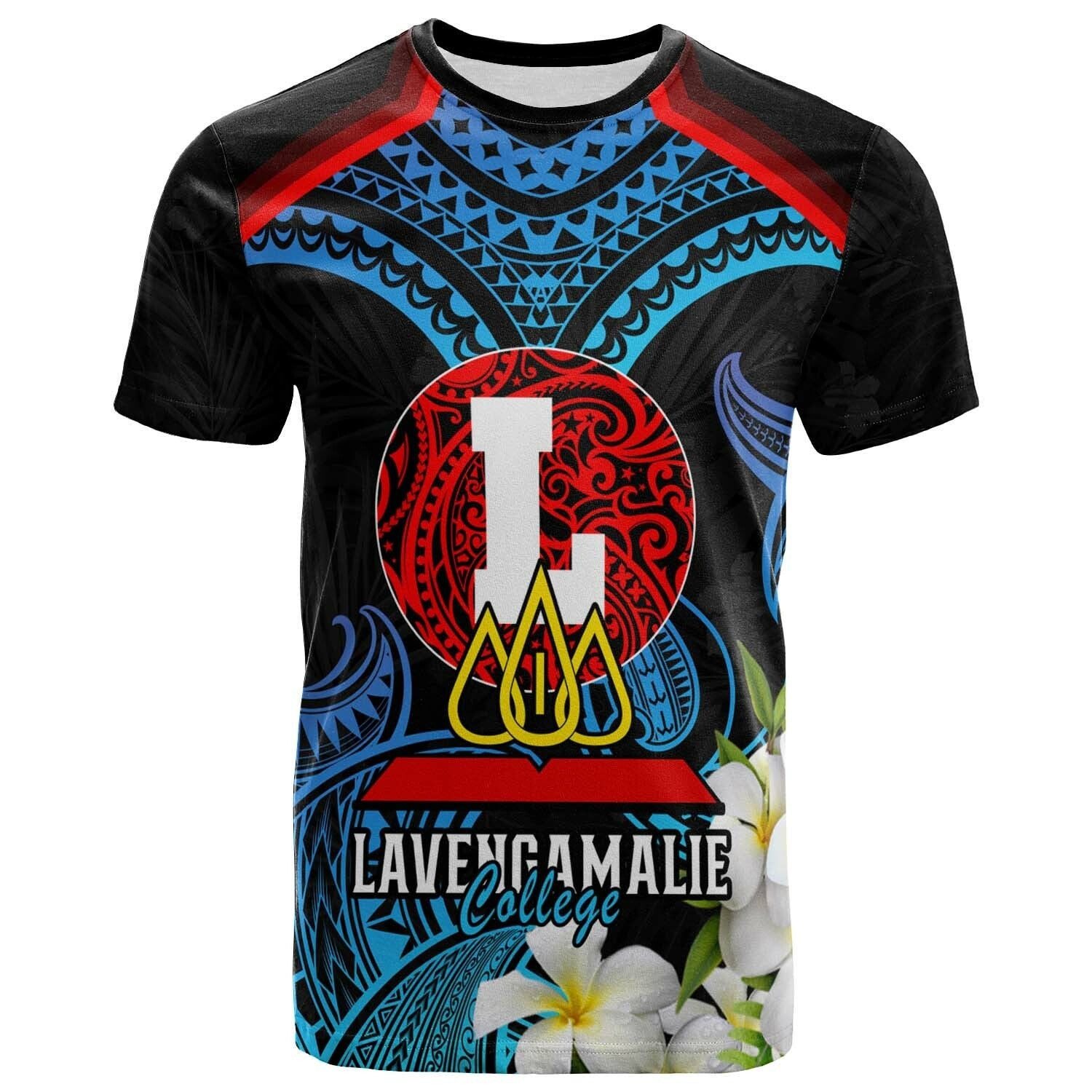 Tonga Polynesian T-Shirt - Lavengamalie College With Polynesian Patterns And Plumeria Flower T-Shirt