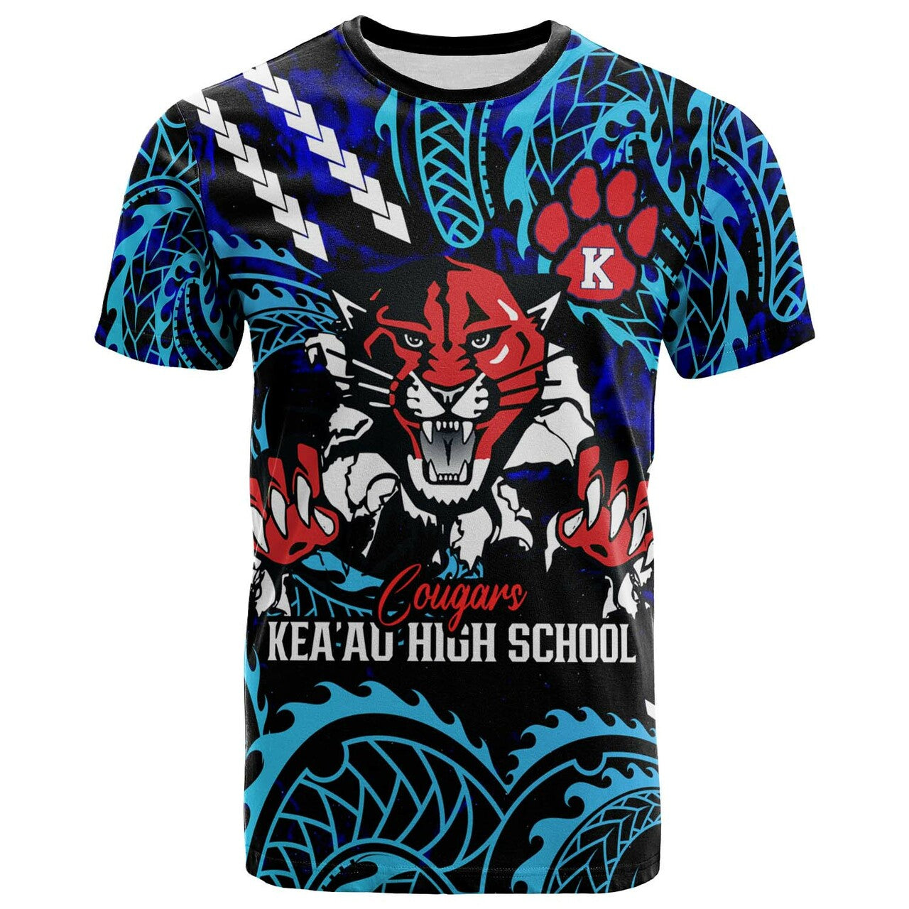 Hawaii T-shirt Keaau High School Cougars with Polynesian Patterns Galaxy