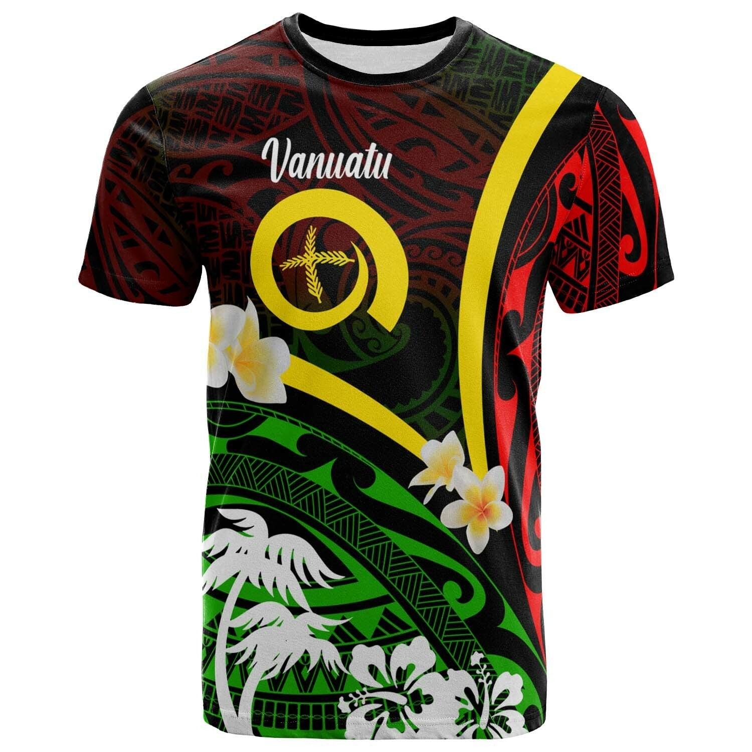 Vanuatu T-shirt Vanuatu Independence Day Annivesary with Plumerian and Polynesian Patterns T-shirt